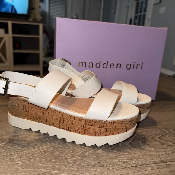 Madden Girl Shoes - Madden Girl White and Tan Platform Sandals